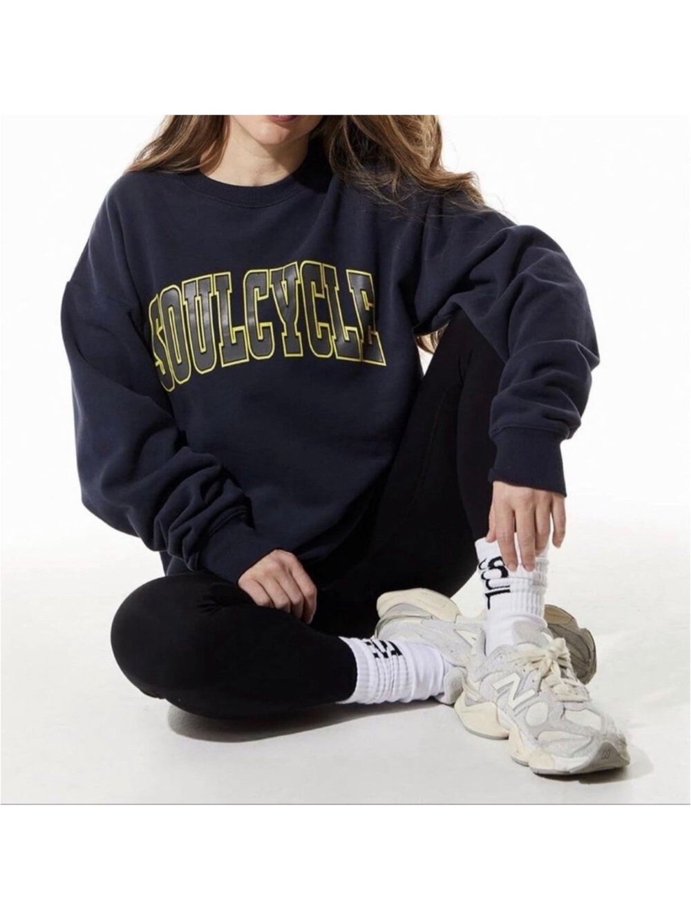 soulcycle Navy Crewneck Sweatshirt with Yellow Lettering